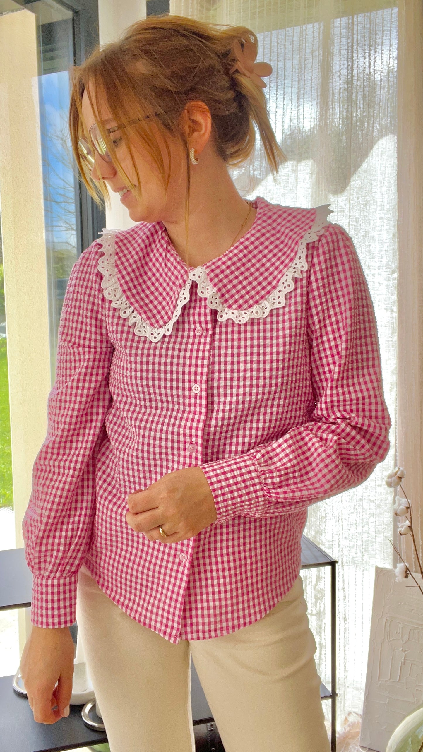 Chemise vichy rose