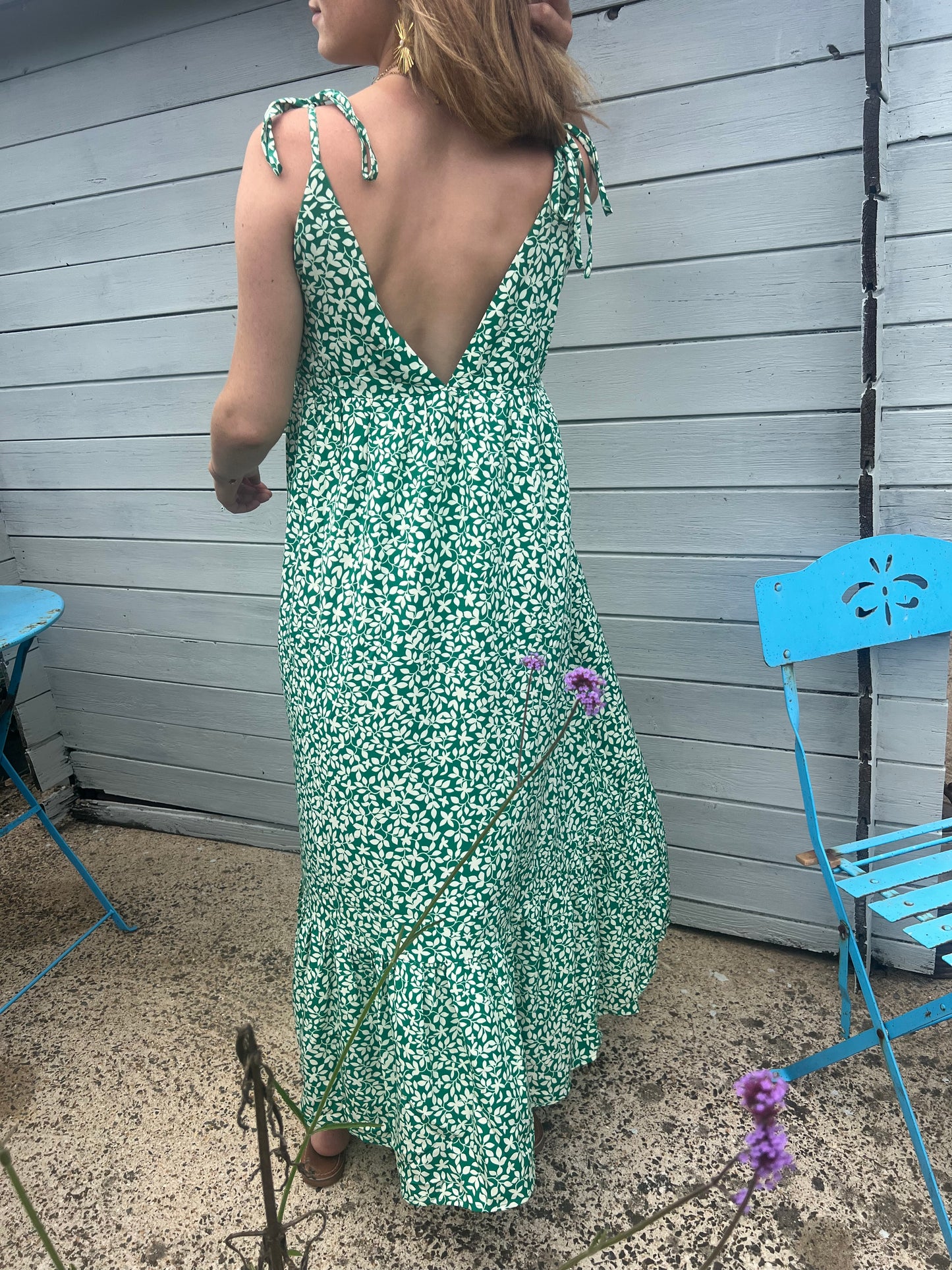 Robe longue à bretelle imprimé verte