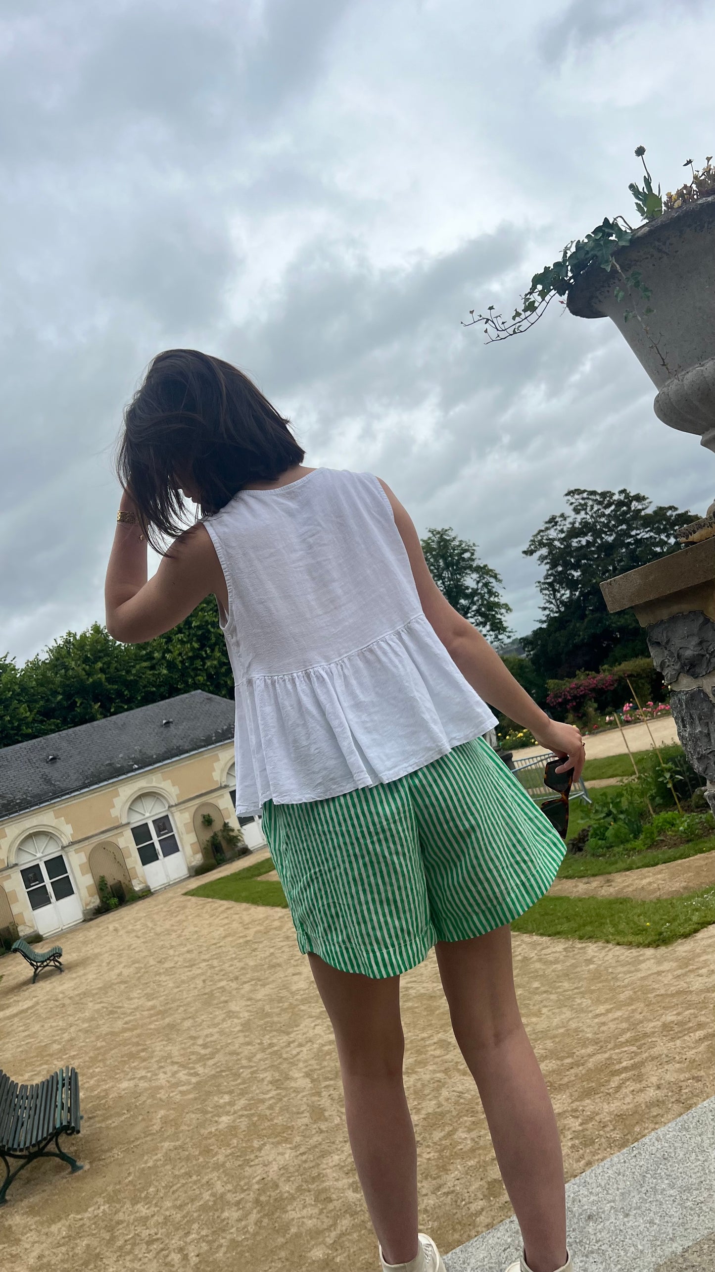 Short rayé vert et blanc