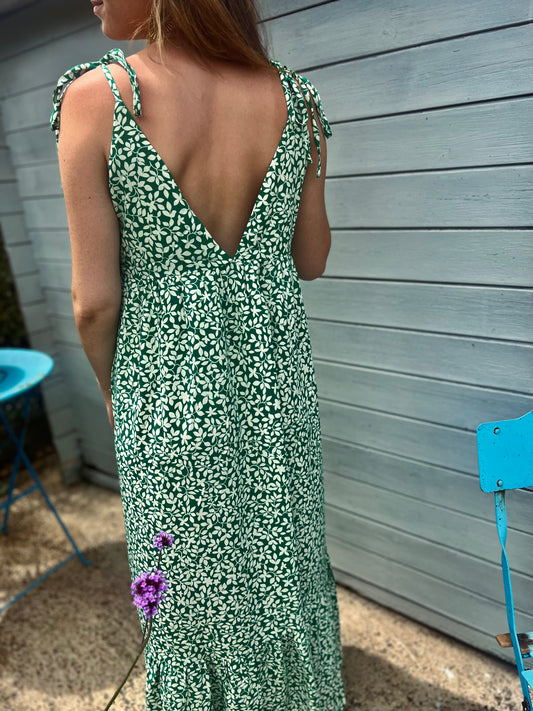 Robe longue à bretelle imprimé verte